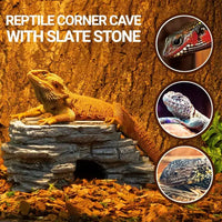 Corner Hide Cave REPTIZOO - Cachette d'Angle avec Ardoise à Stockage de Chaleur 25 cm